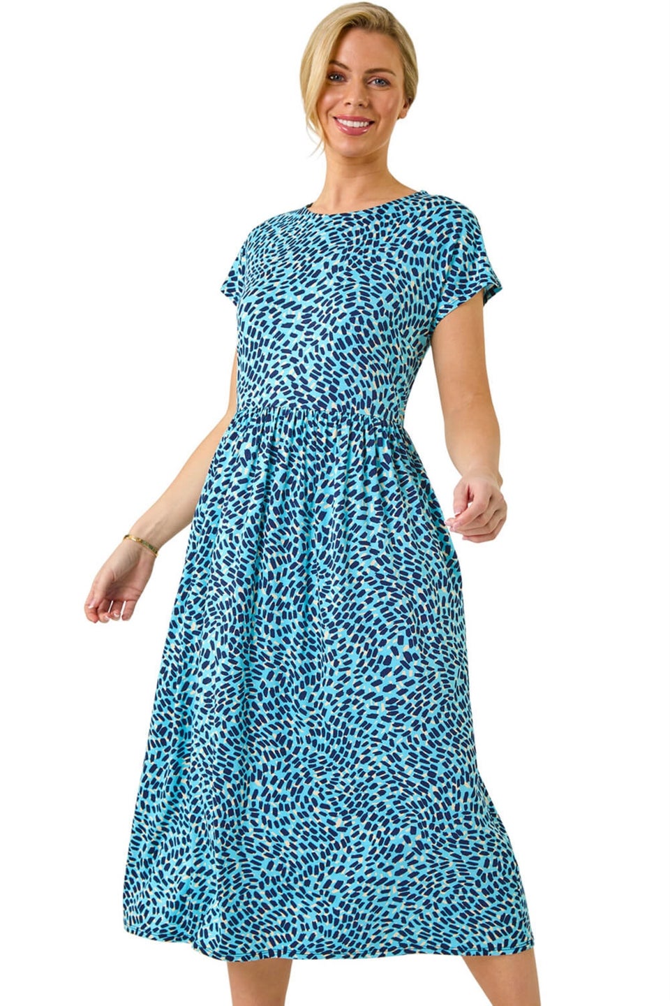 Roman Blue Petite Abstract Print Stretch Midi Dress
