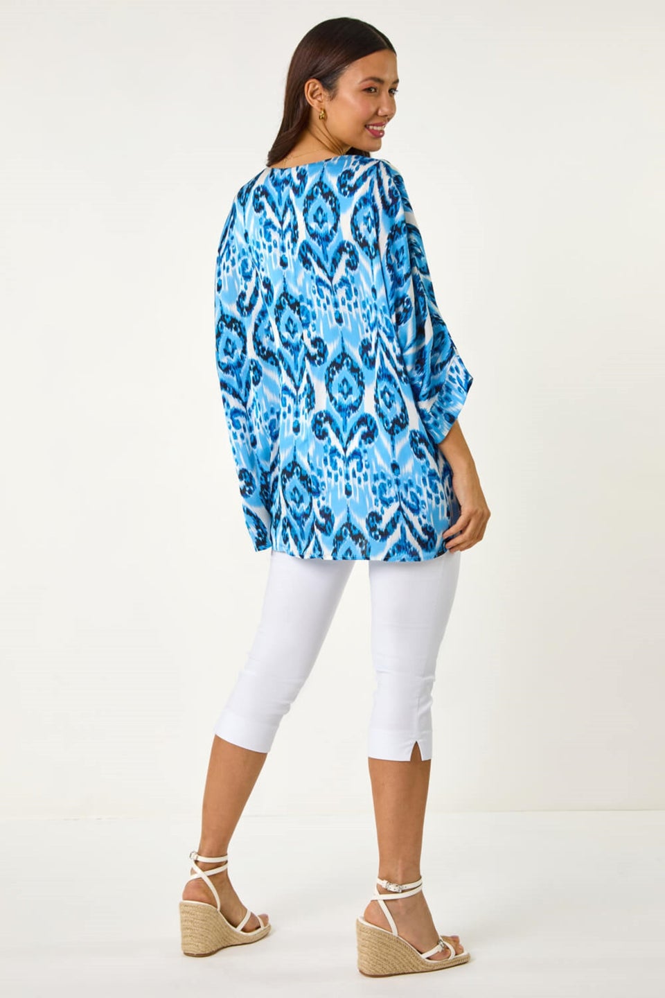 Roman Blue Ikat Print Tunic Top
