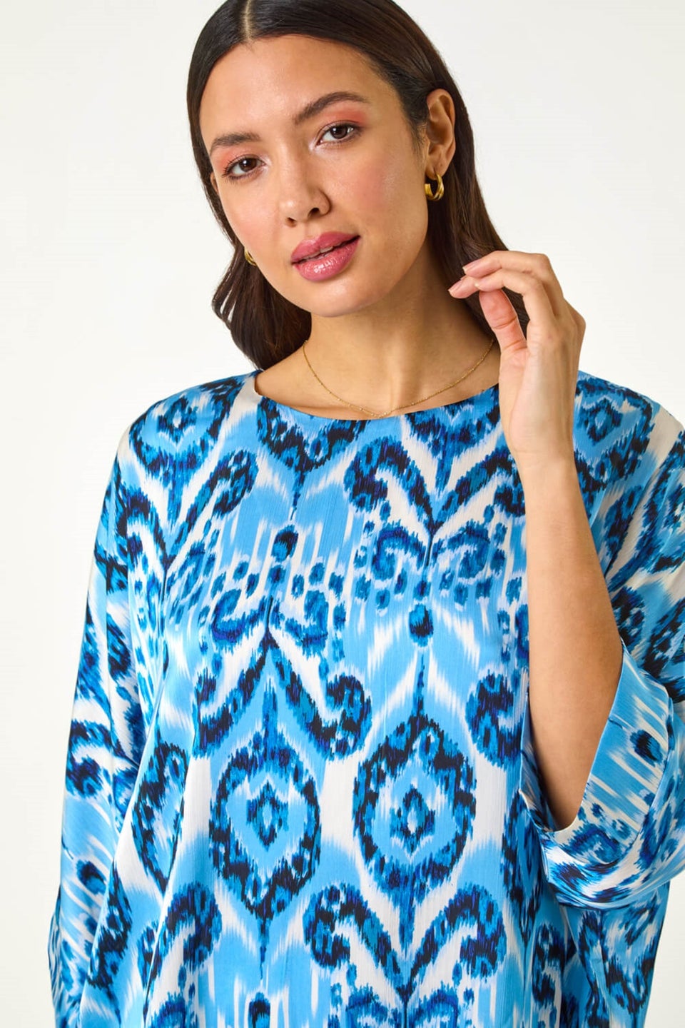 Roman Blue Ikat Print Tunic Top