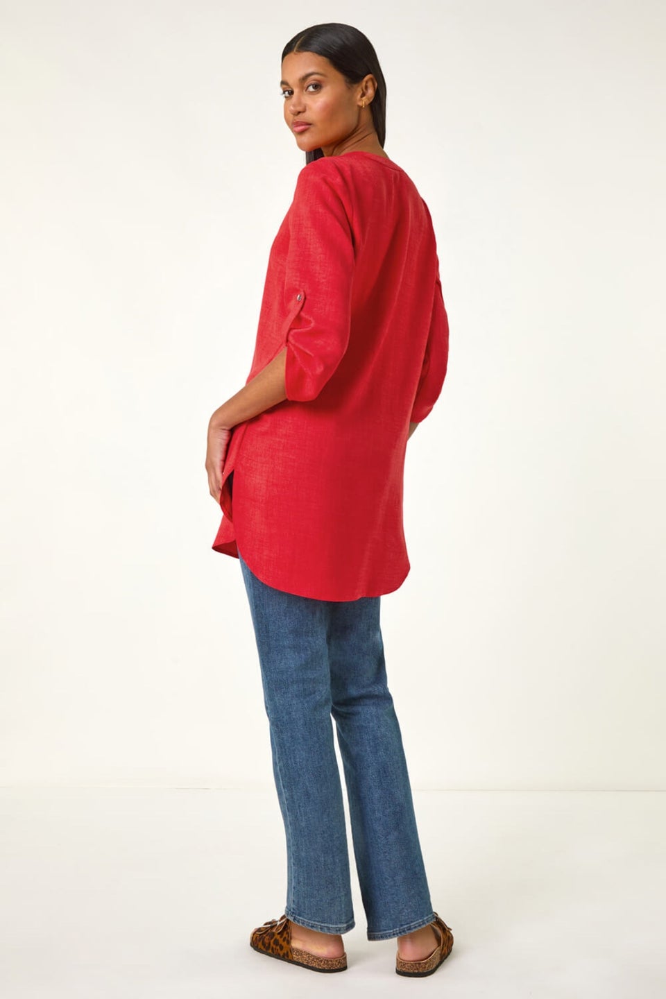 Roman Coral Button Detail Longline Blouse