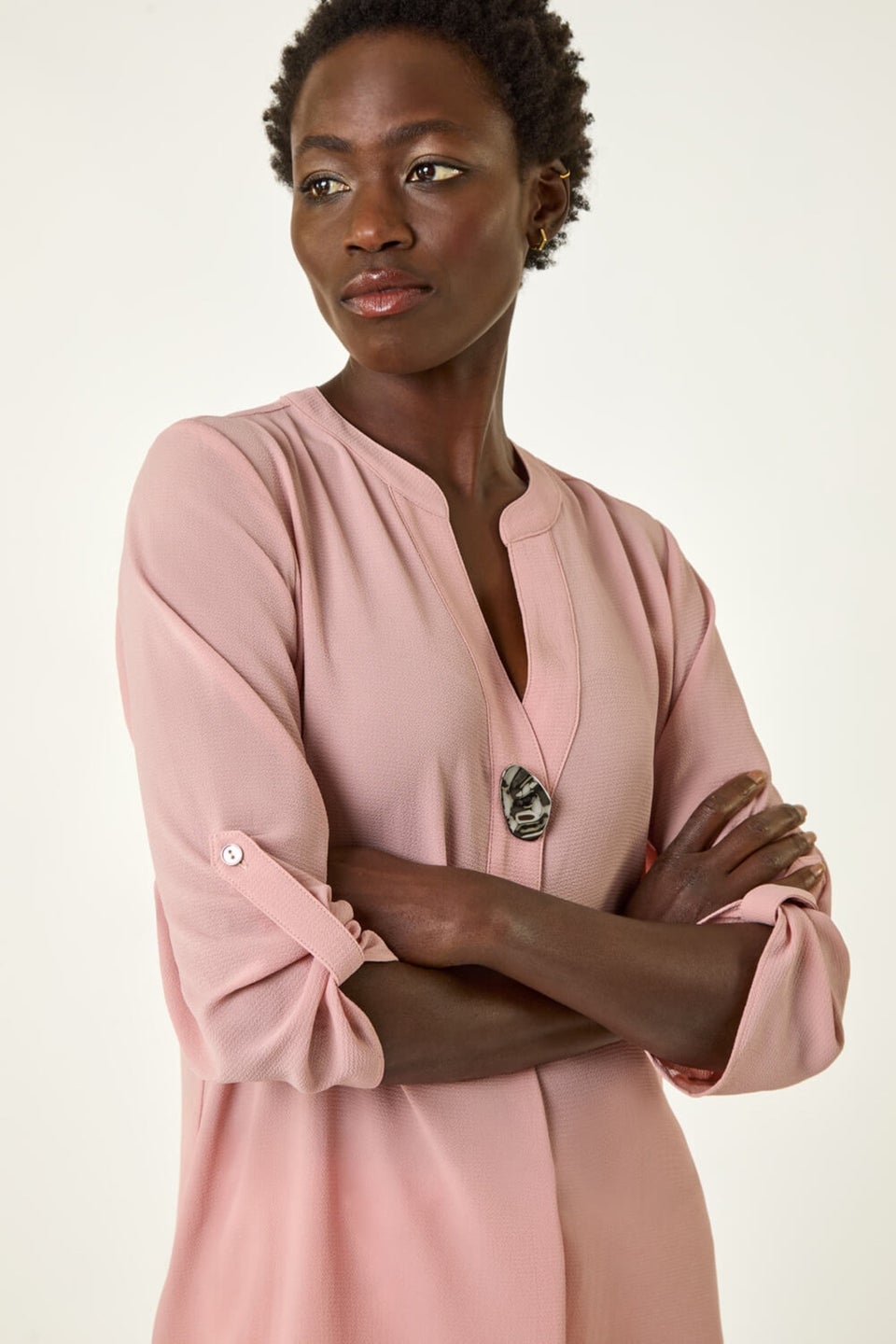 Roman Light Pink Button Detail Longline Blouse