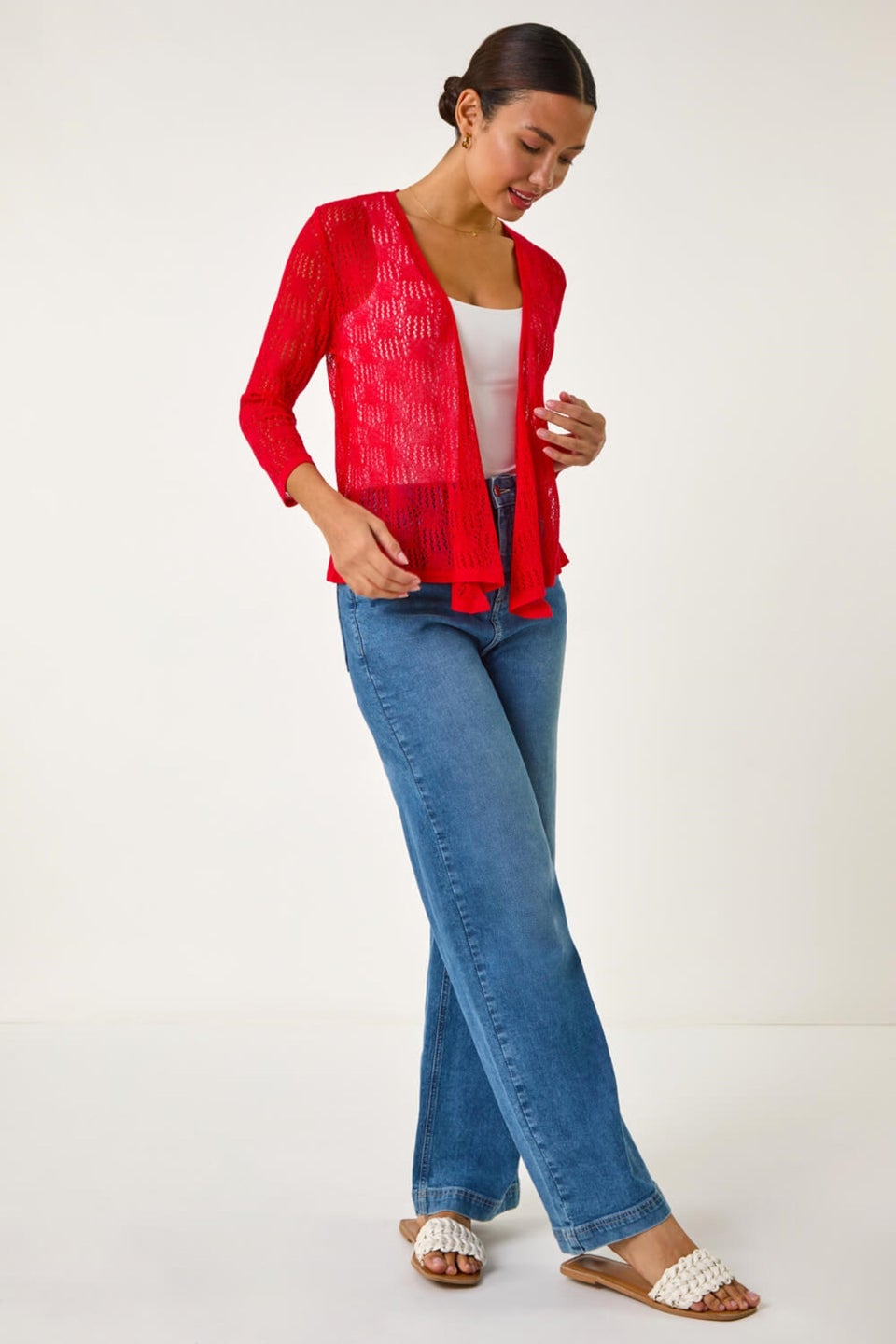 Roman Red Textured Light Knit Shrug