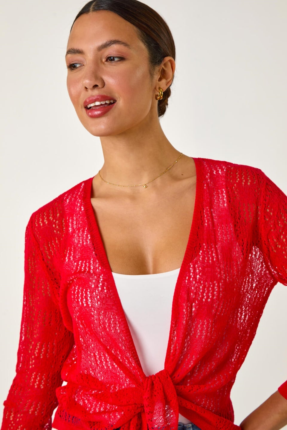 Roman Red Textured Light Knit Shrug