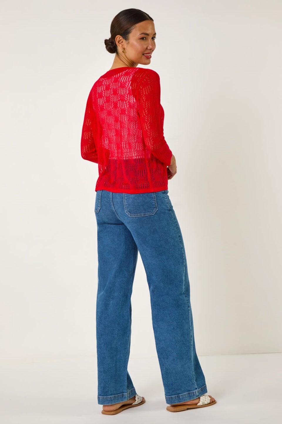Roman Red Textured Light Knit Shrug