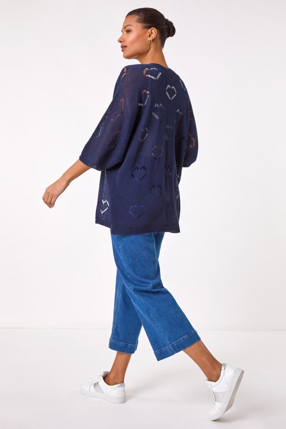Roman Navy Pointelle Heart Knit Cardigan
