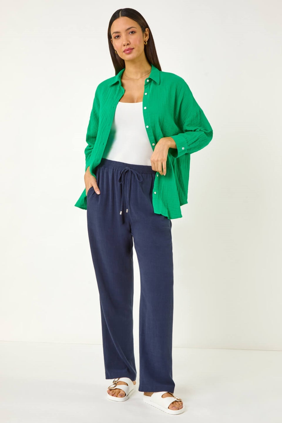 Roman Navy Full Length Linen Trouser