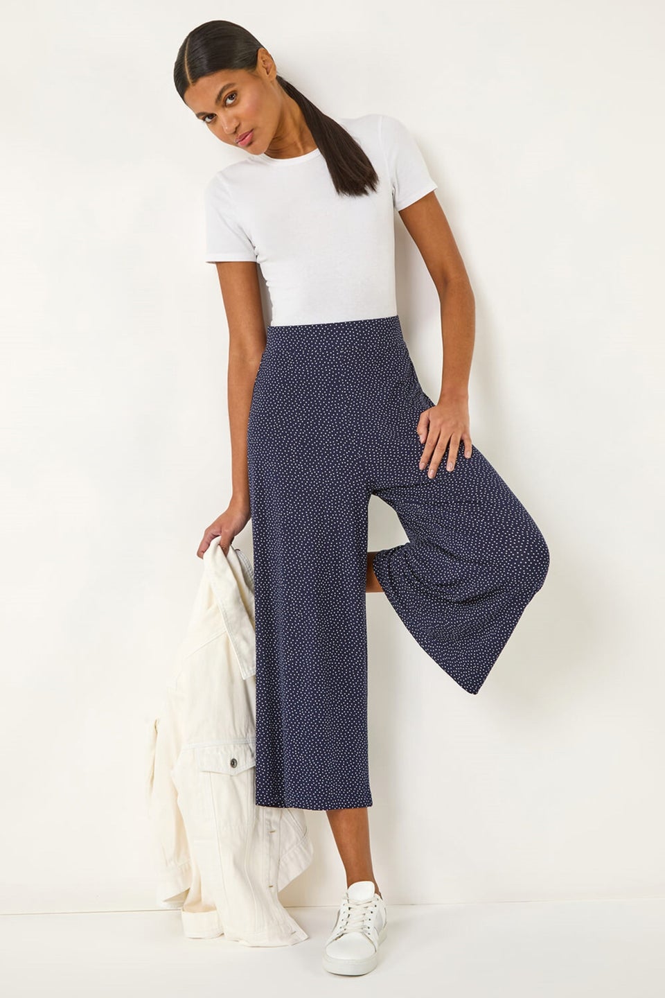 Roman Navy Spot Print Culotte Trouser