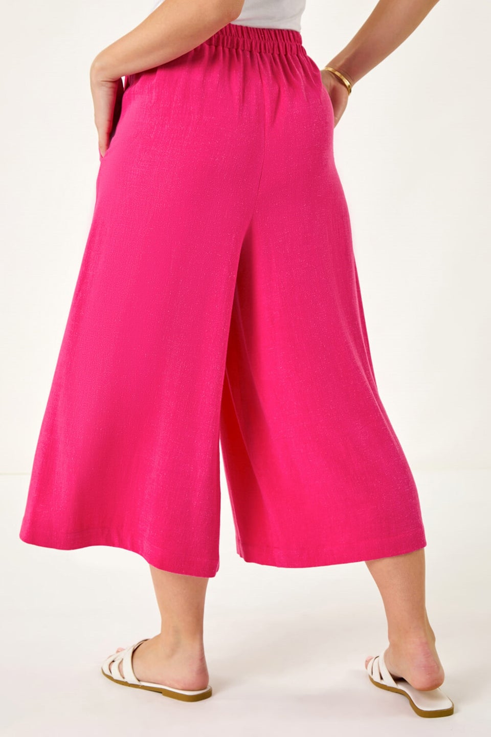 Roman Pink Petite Elasticated Waist Linen Mix Culotte