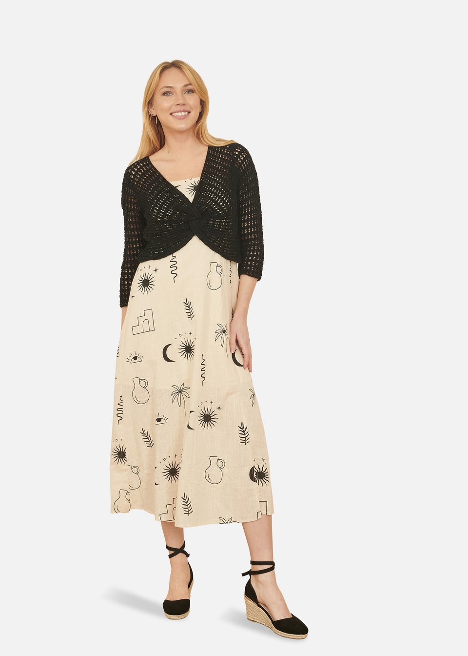 Yumi Black Crochet Cotton Twisted Bolero Top