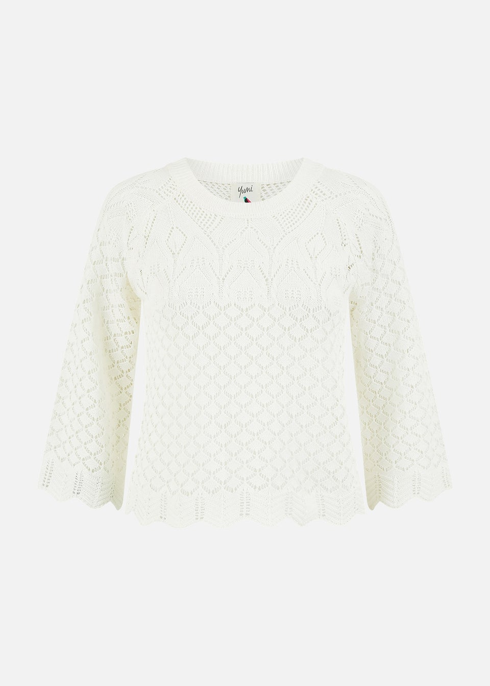 Yumi Ivory Crochet Knitted Stop With Scallop Edge