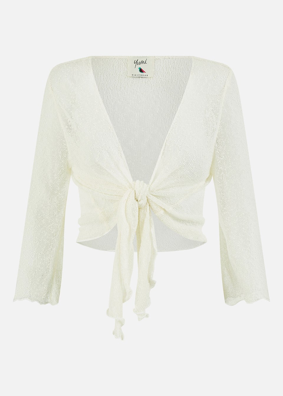 Yumi White Popcorn Yarn Tie Front Bolero