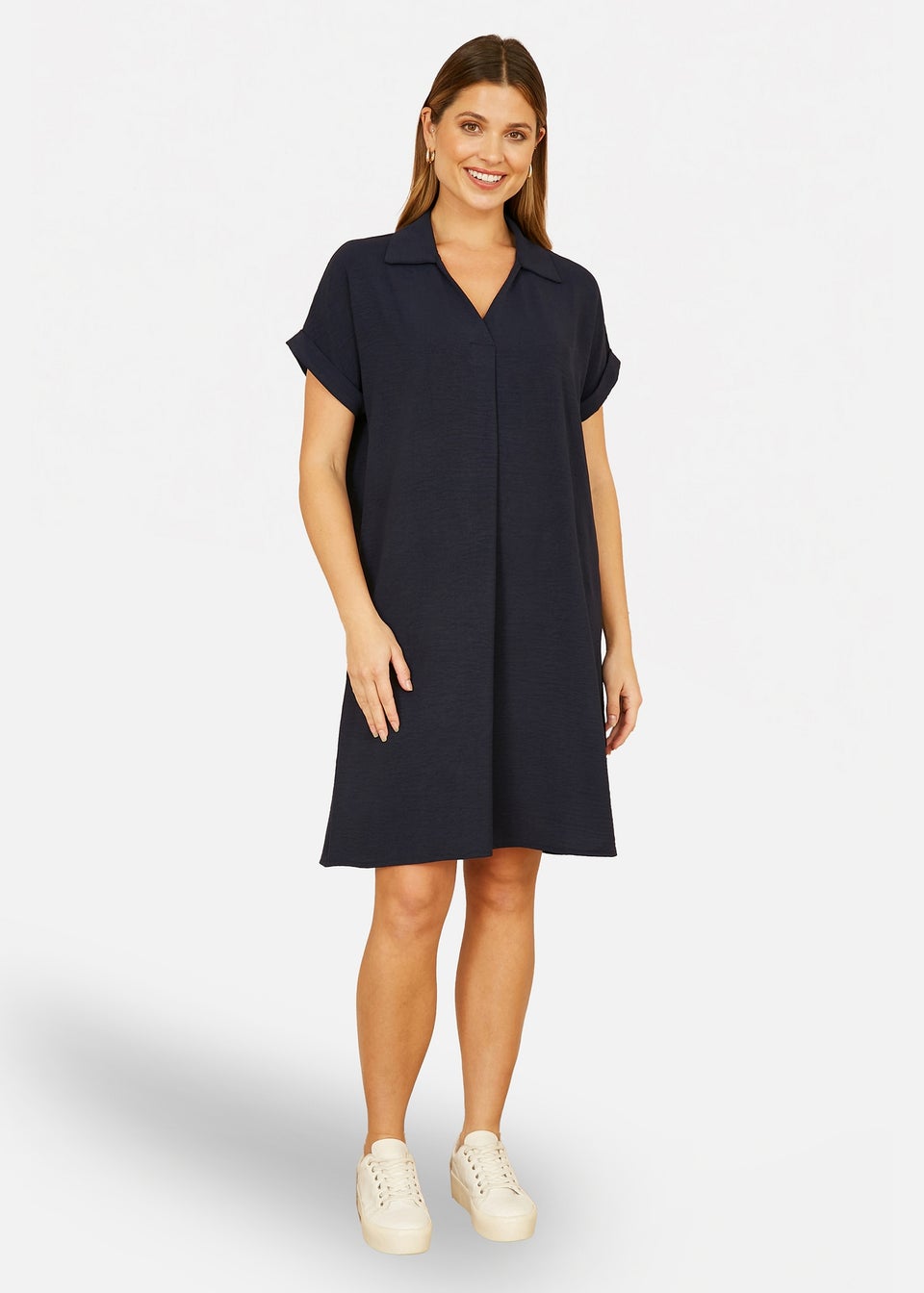 Yumi Navy Relaxed Fit Collared Tunic Dress