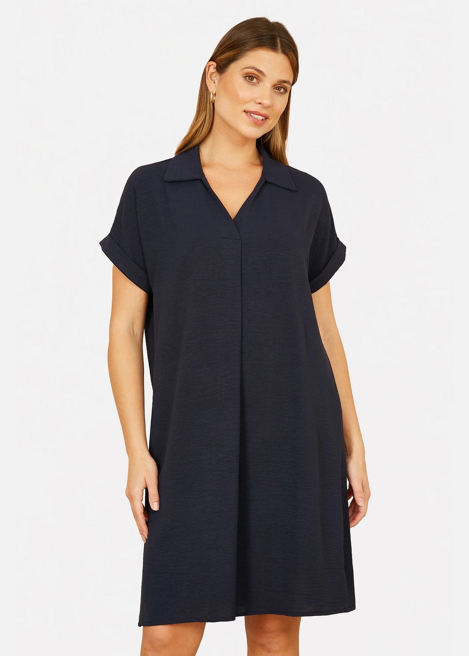 Yumi Navy Relaxed Fit Collared Tunic Dress