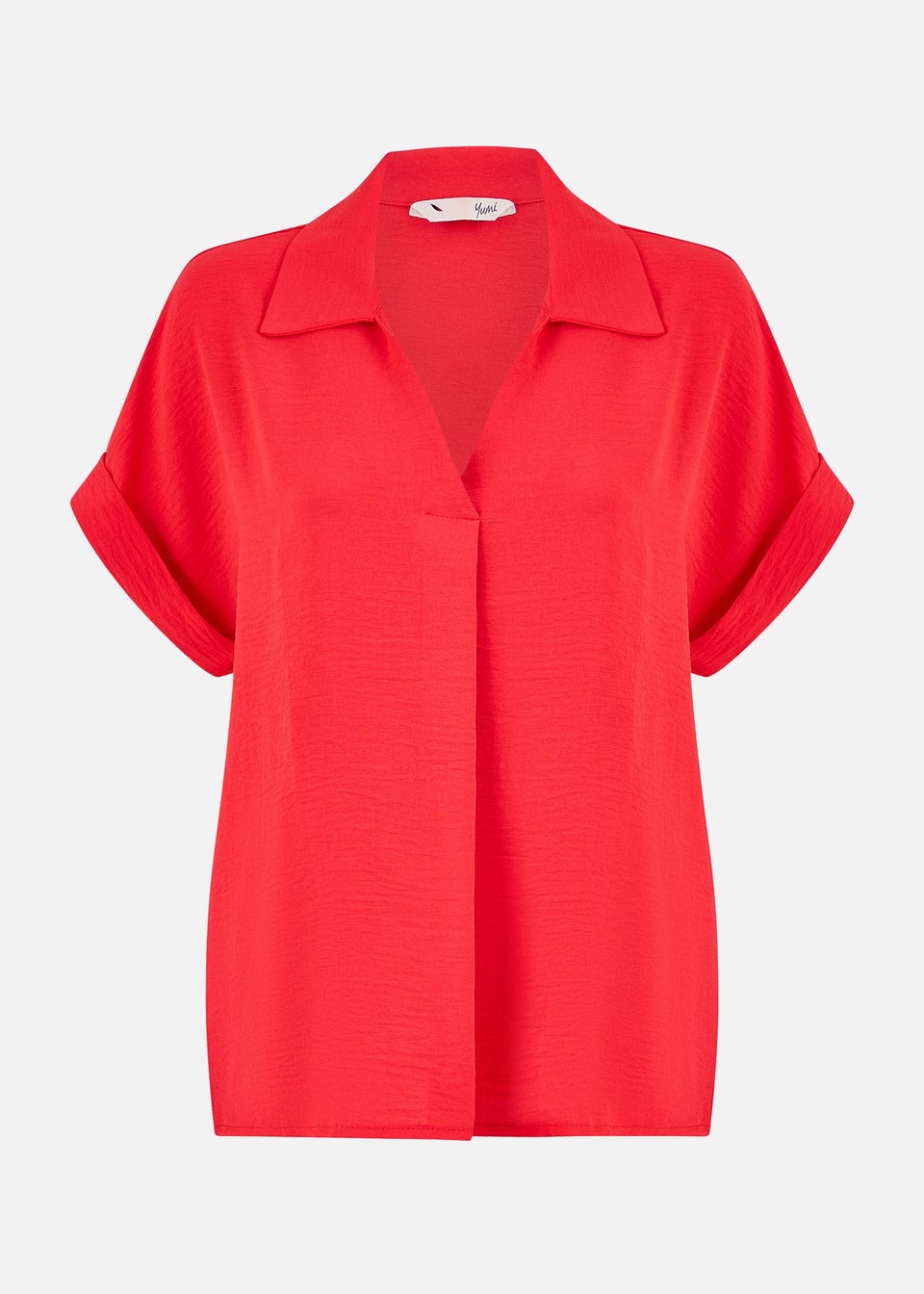 Yumi Red Stretch Relaxed Top With Collar