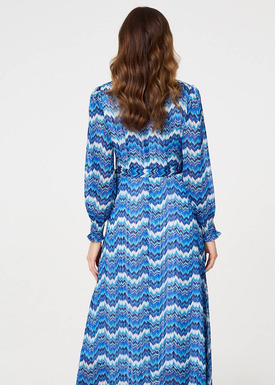 Izabel London Navy Printed Long Sleeve Tie Waist Dress