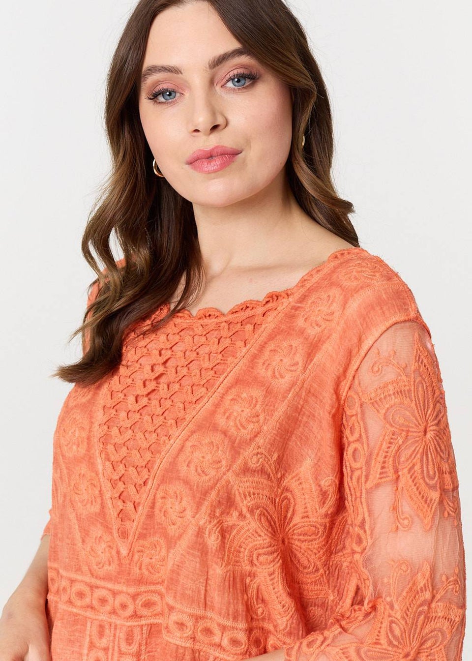 Izabel London Orange Lace Mesh Textured Mini Dress