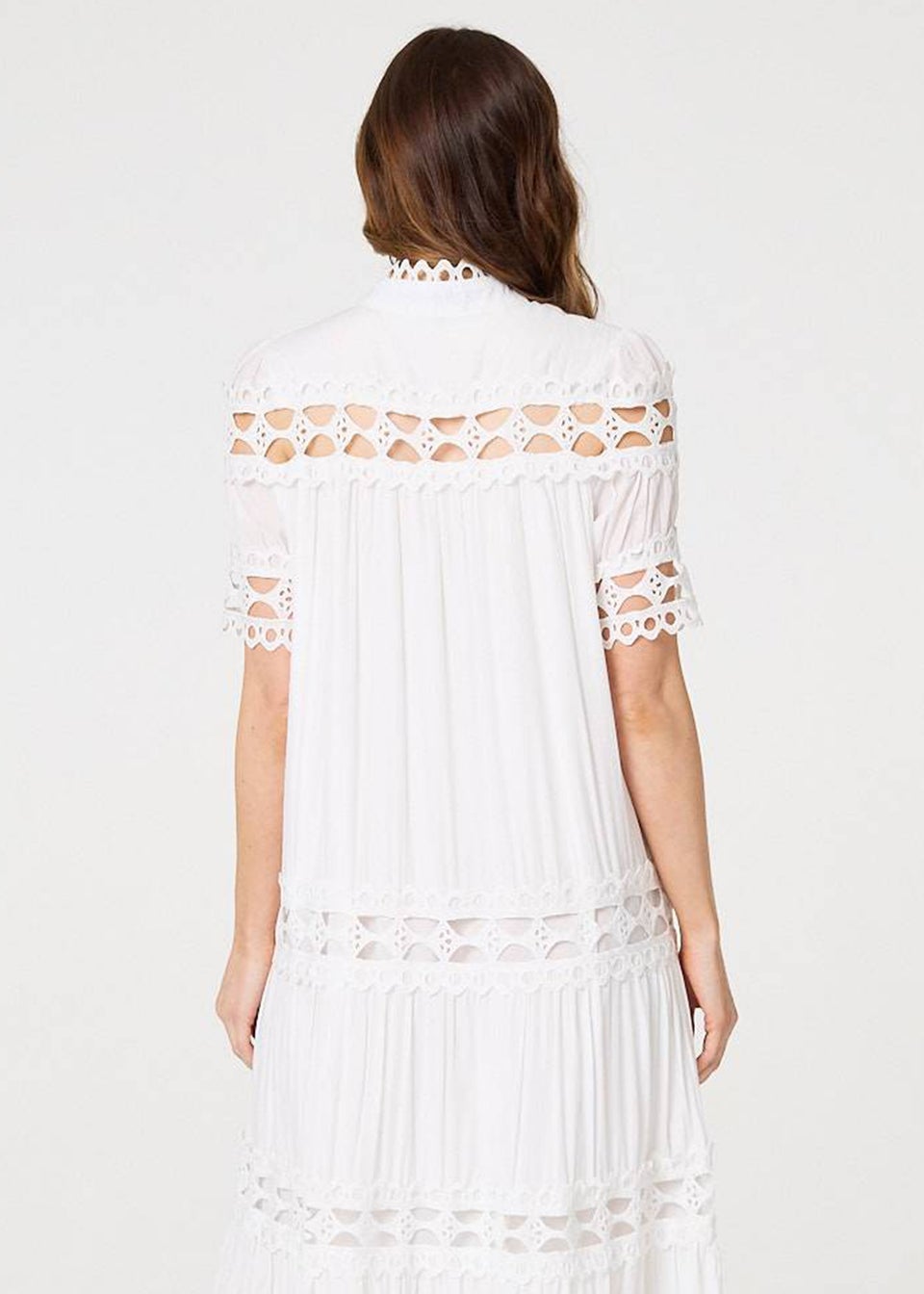 Izabel London White Lace Cut Out Detail Tie Waist Midi Dress