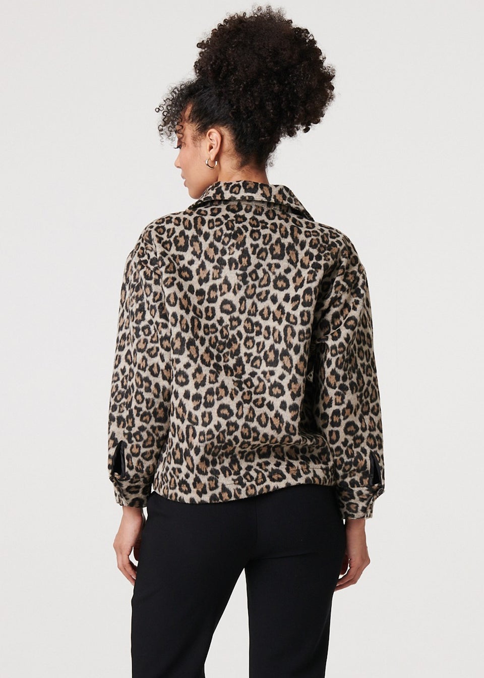 Izabel London Beige Animal Print Flannel Shirt Jacket