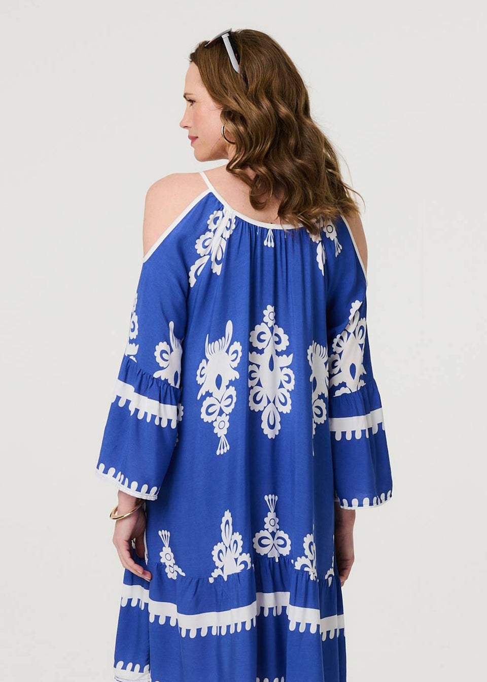 Izabel London Blue Ikat Print Cut Out Knee Length Sun Dress