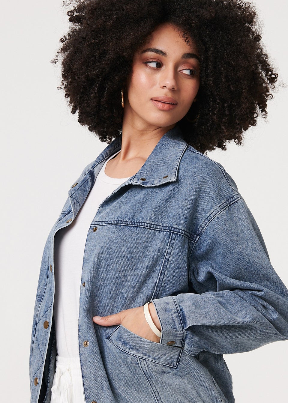 Izabel London Blue Zig Zag Stitch Long Sleeve Denim Jacket