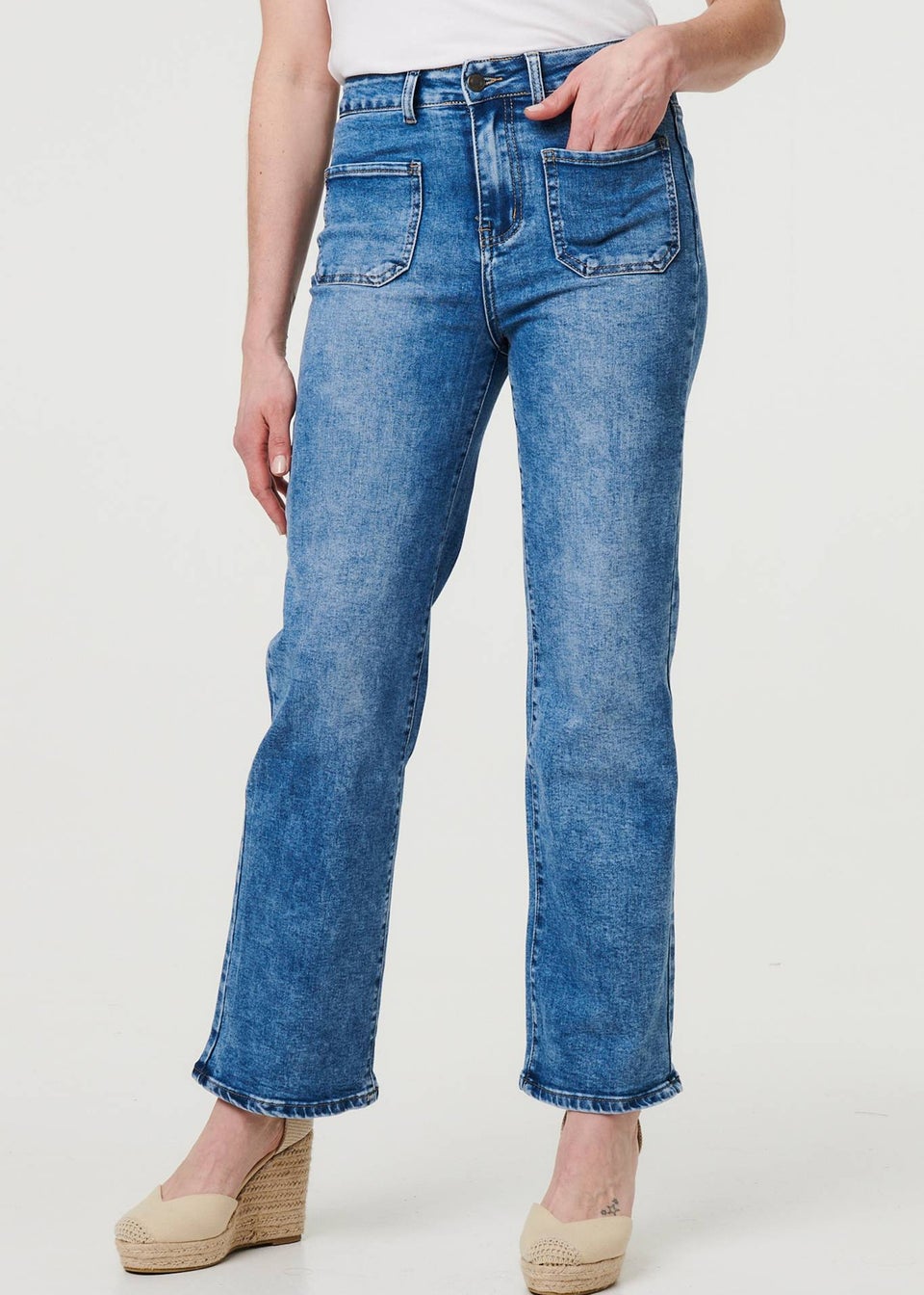 Izabel London Blue Pocket Detail Straight Leg Denim Jeans