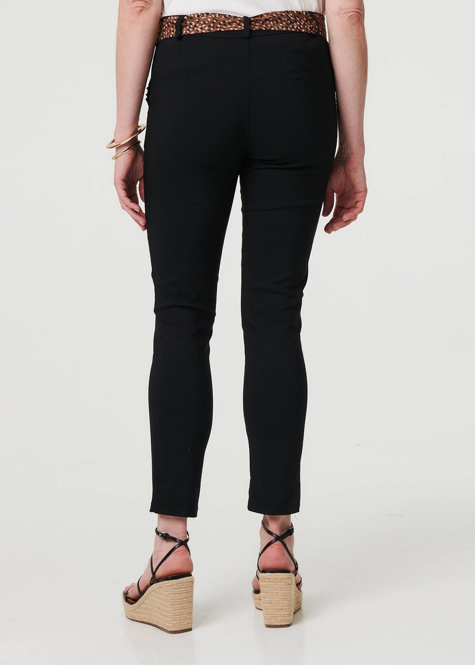 Izabel London Black Mid Rise Straight Trousers with Belt