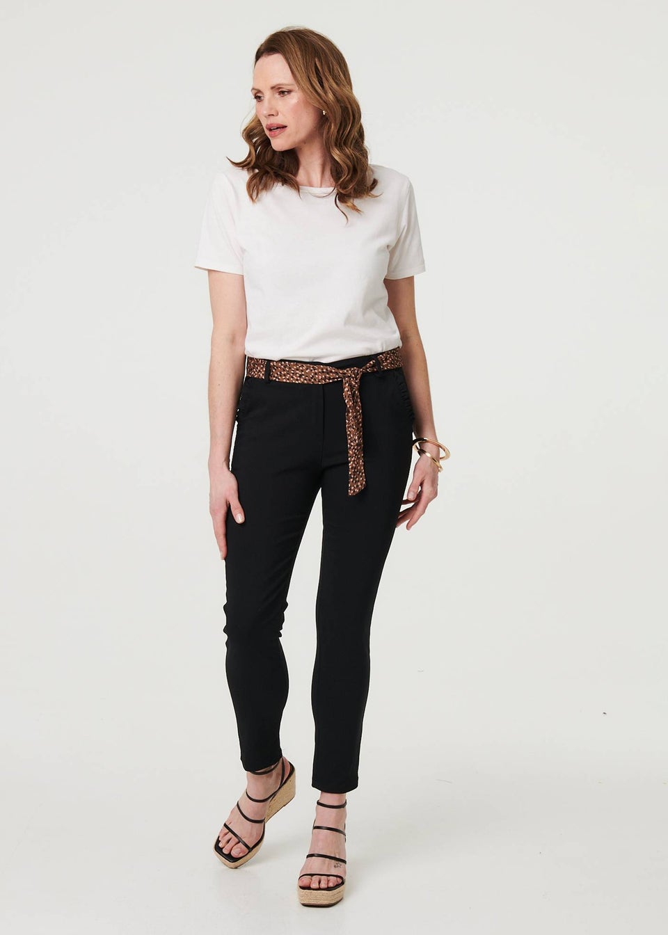 Izabel London Black Mid Rise Straight Trousers with Belt