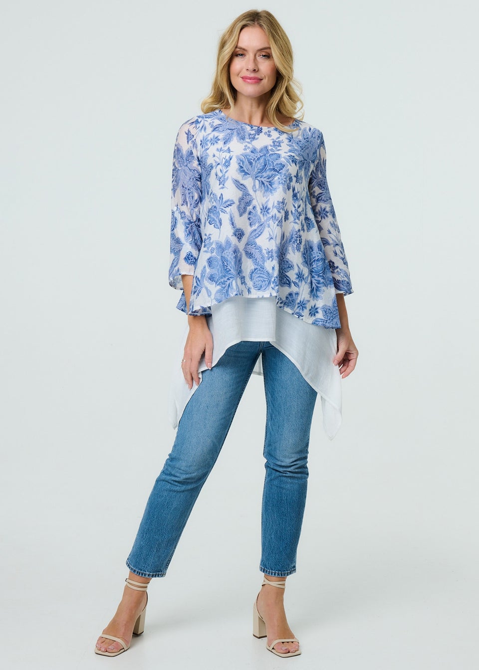 Izabel London Blue Floral Layered High Low Tunic