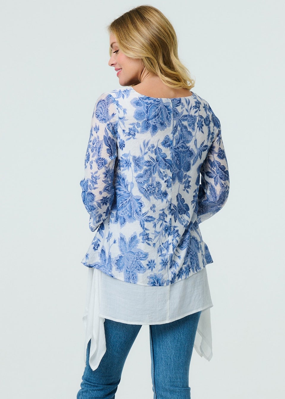 Izabel London Blue Floral Layered High Low Tunic