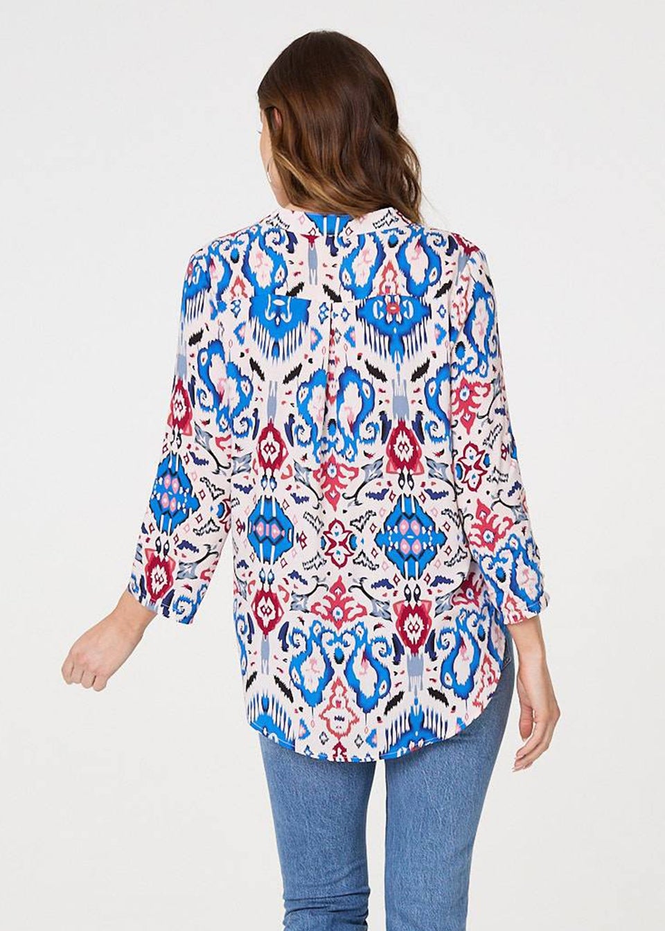 Izabel London Blue Ikat Print V-Neck Blouse