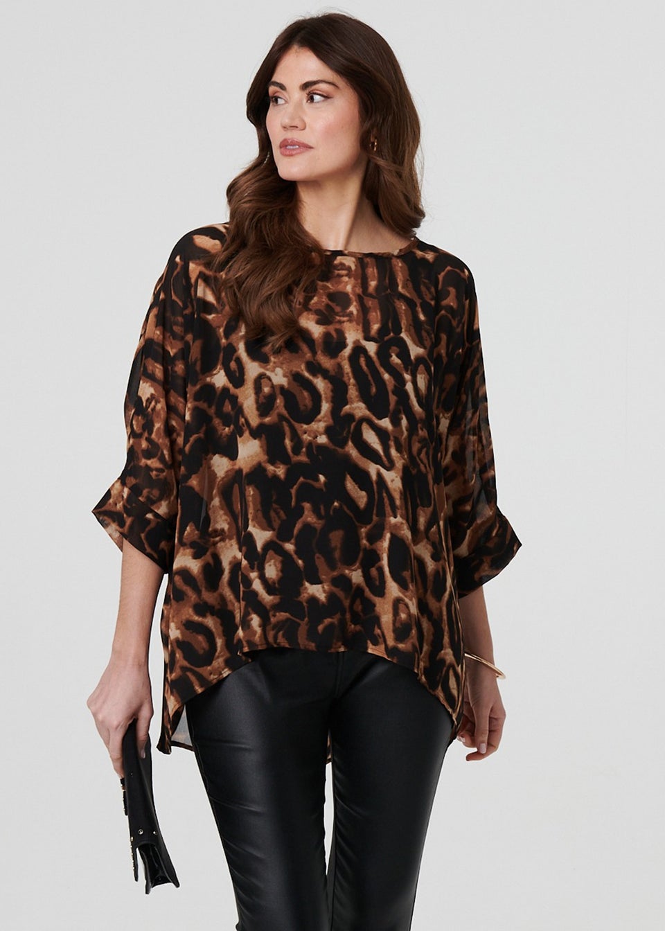 Izabel London Brown Animal Print Blouse Top