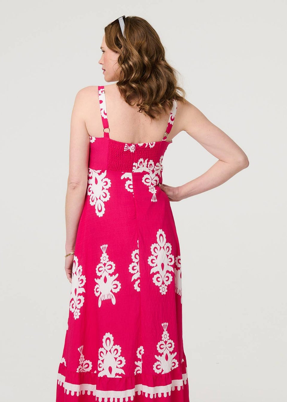 Izabel London Pink Ikat Print Sleeveless A-Line Maxi Dress