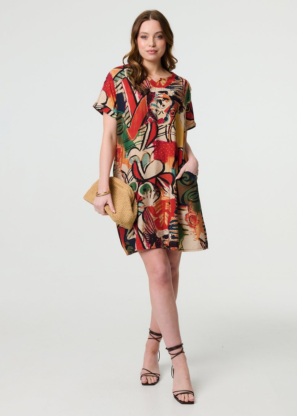 Izabel London Orange Abstract Print Relaxed Short Shift Dress