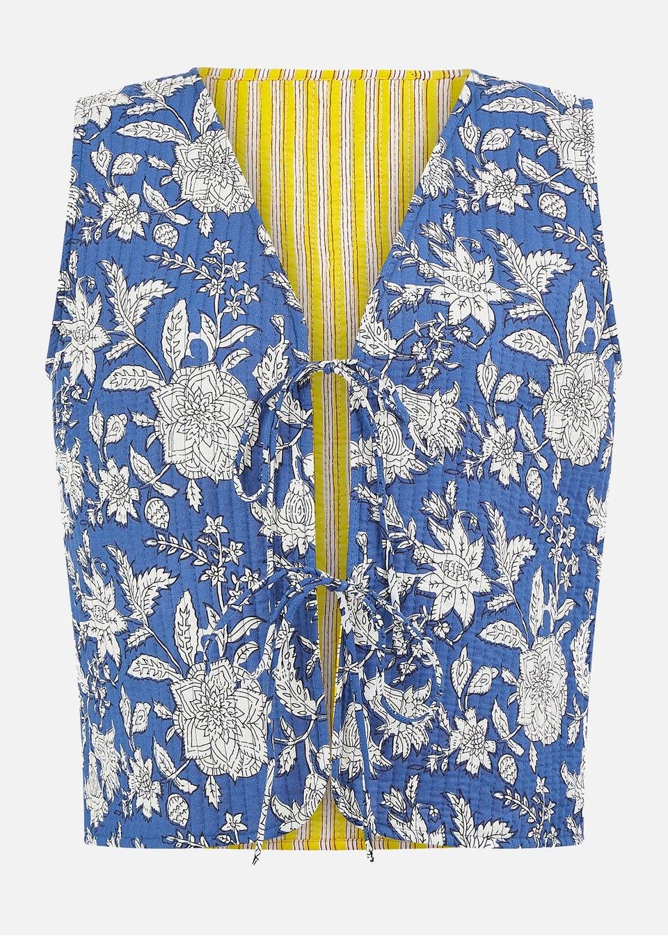 Yumi Blue Floral Reversible Cotton Quilted Waistcoat