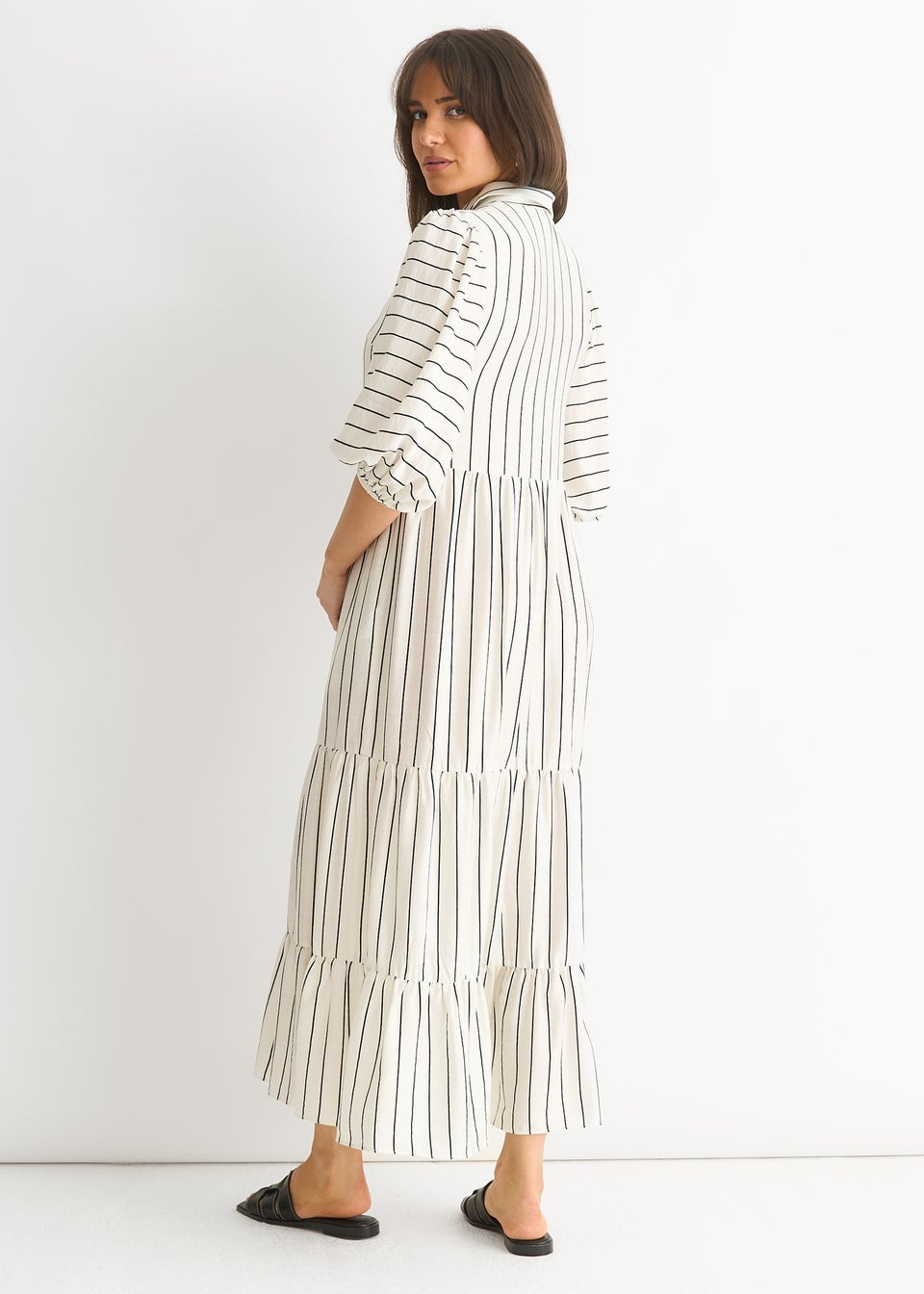 Gini London White Stripe Viscose Smock Maxi Dress