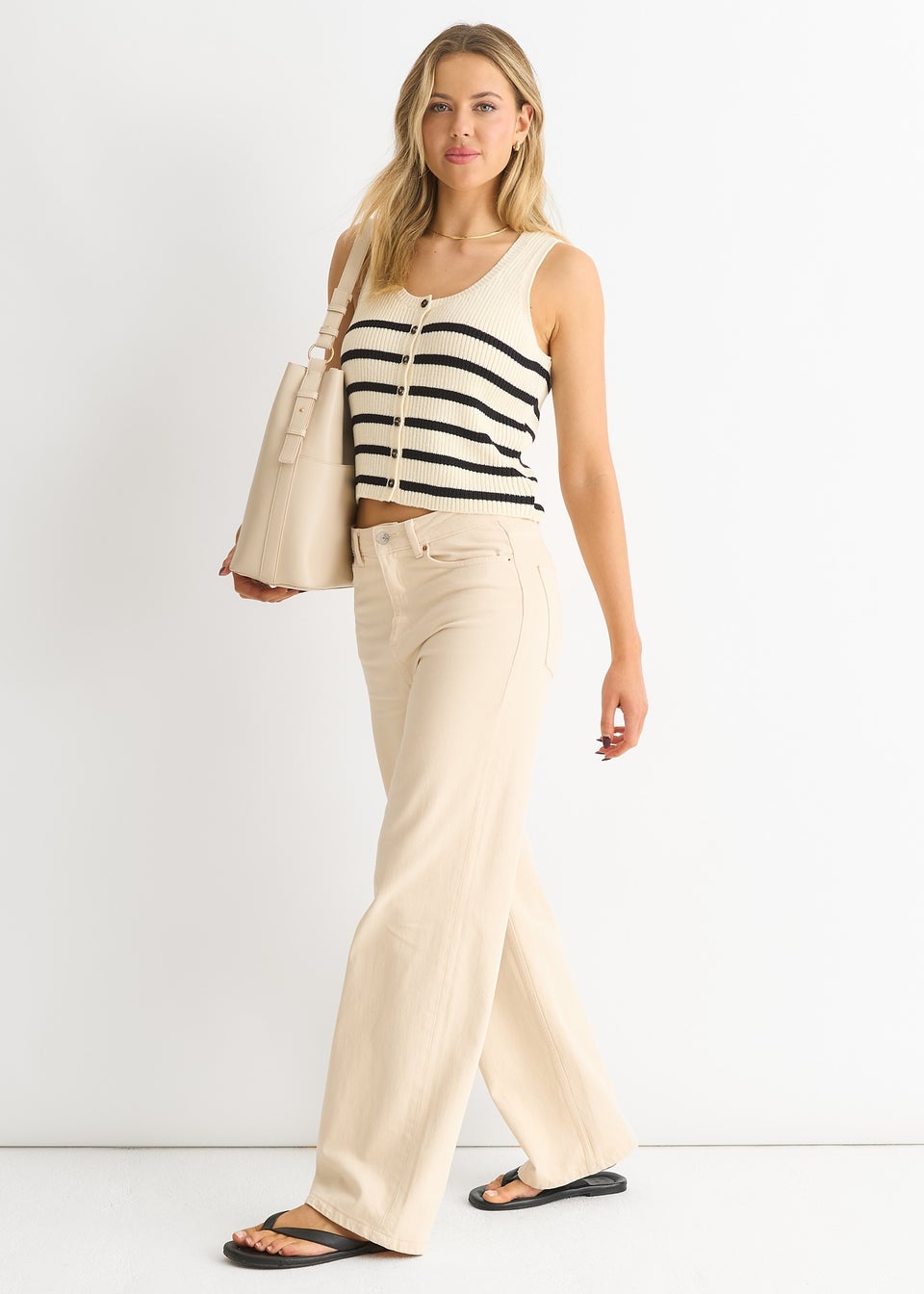 Gini London White Mono Stripe Knit Waist Coat Vest