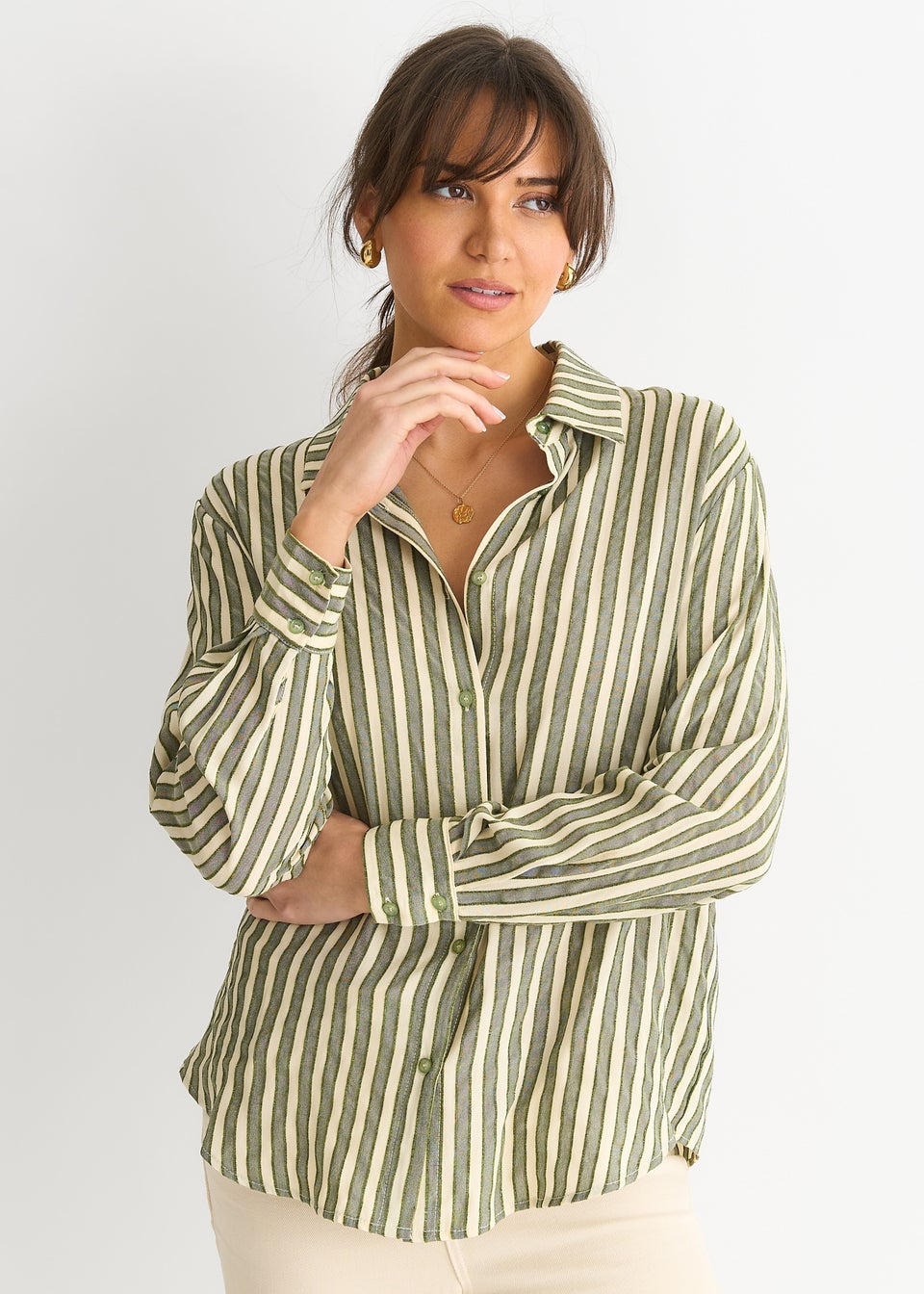 Gini London Khaki Stripe Oversized Shirt