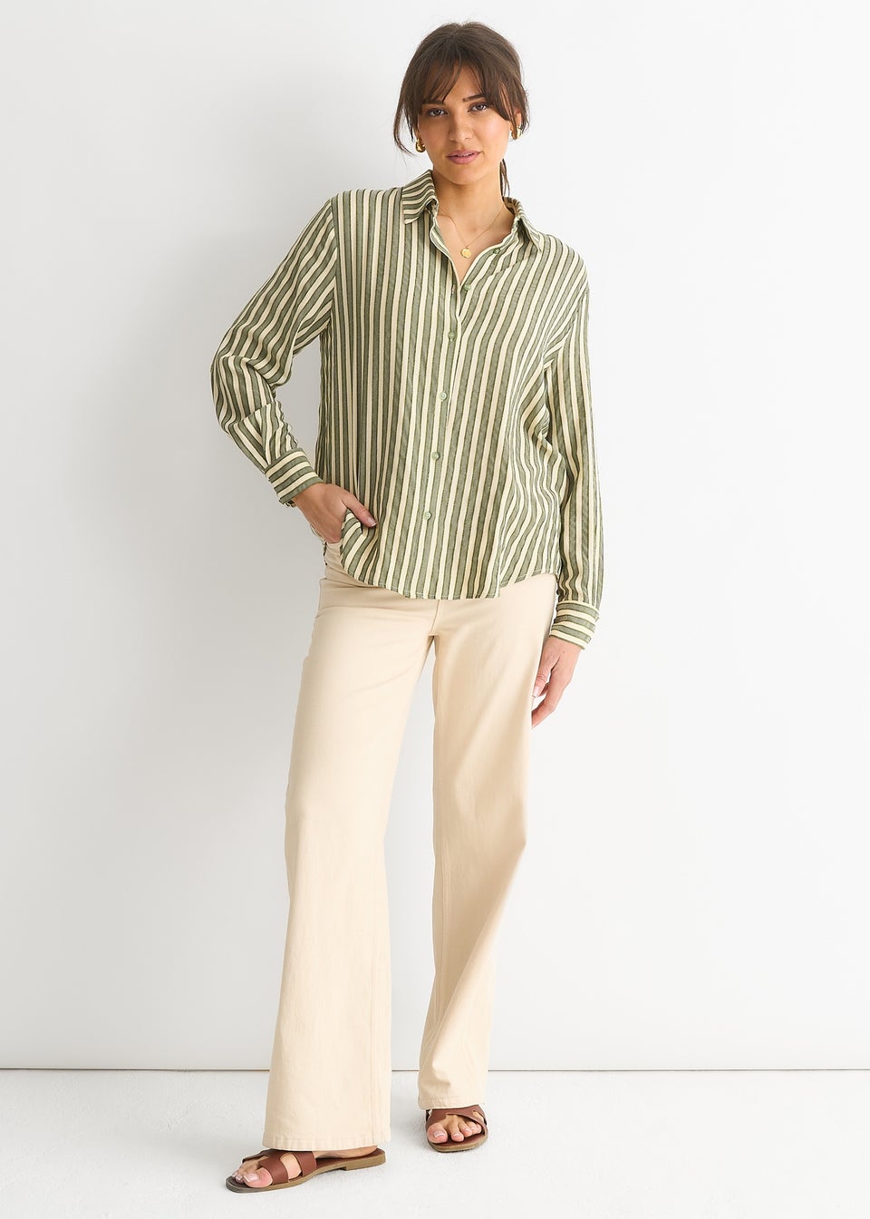 Gini London Khaki Stripe Oversized Shirt