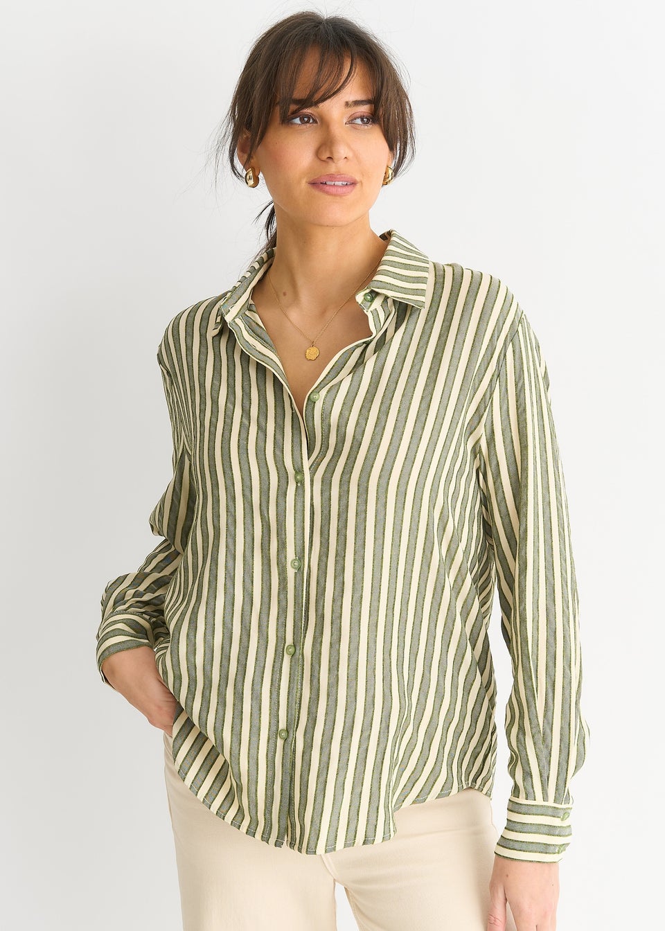 Gini London Khaki Stripe Oversized Shirt