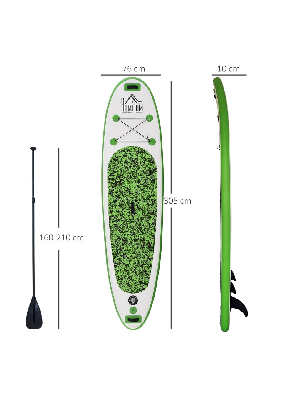 HOMCOM Inflatable Surfing Board with Paddle, Fix Bag, Air Pump, Fin, Backpack (10ft)