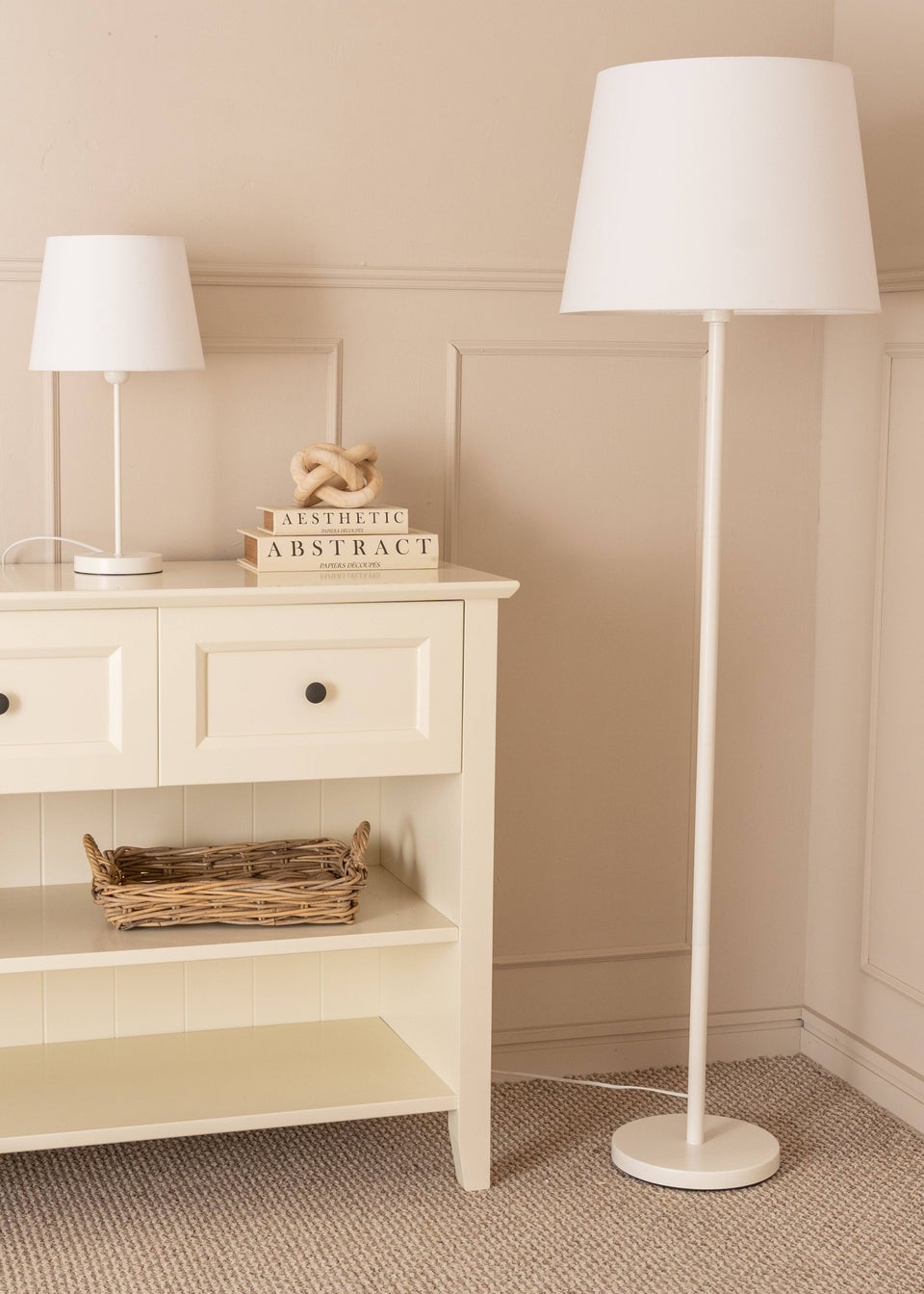 ValueLights Charlie Painted White Floor Lamp with Large Tapered Shade