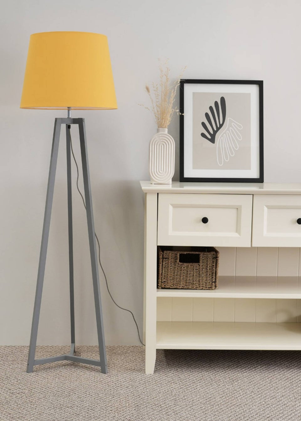 ValueLights Lottie Painted Grey Floor Lamp with Large Tapered Shade