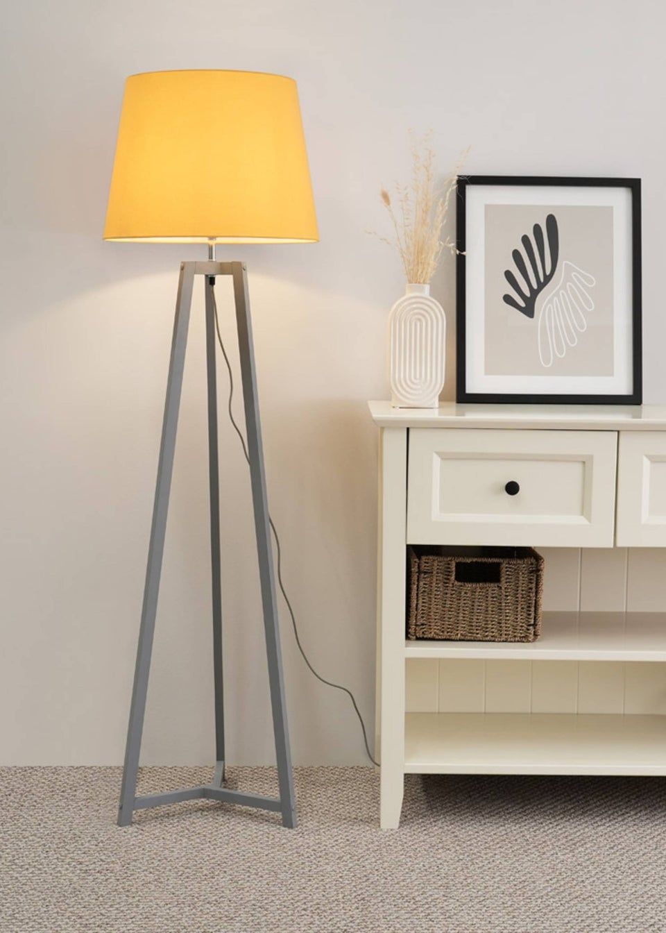 ValueLights Lottie Painted Grey Floor Lamp with Large Tapered Shade