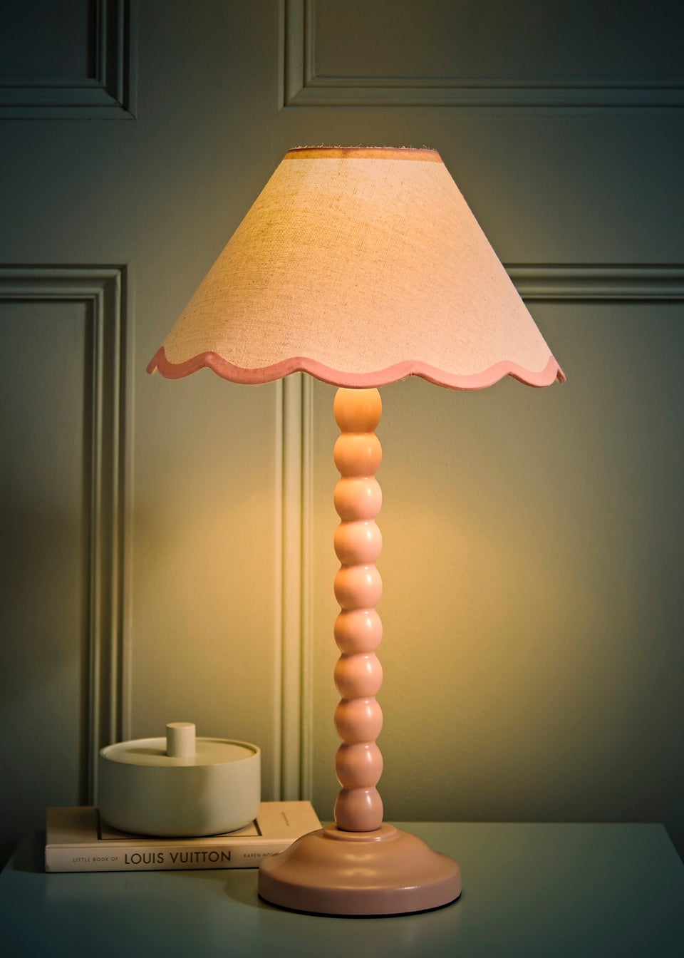 ValueLights Bobbles Painted Pink Table Lamp with Small Tapered Shade