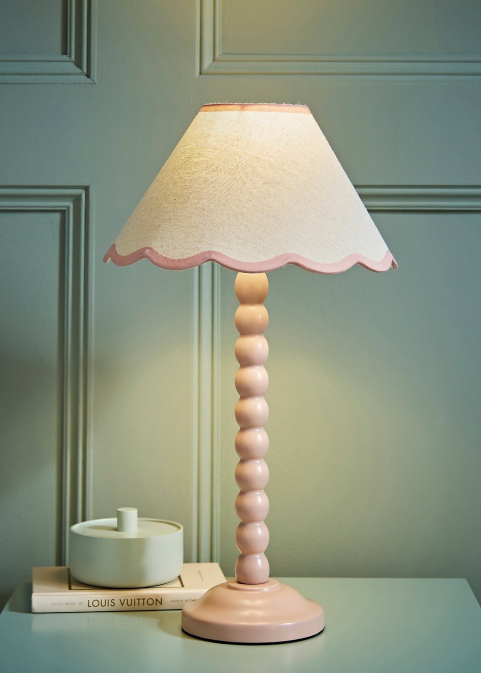 ValueLights Bobbles Painted Pink Table Lamp with Small Tapered Shade