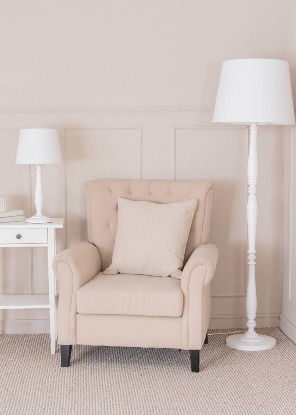 ValueLights Victoria Painted White Table Lamp with Small Tapered Shade