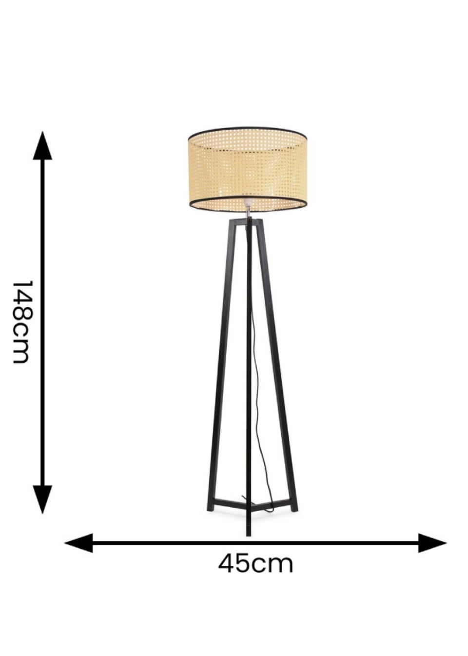 ValueLights Lottie Painted Black Floor Lamp with Large Cane Drum Trim Shade
