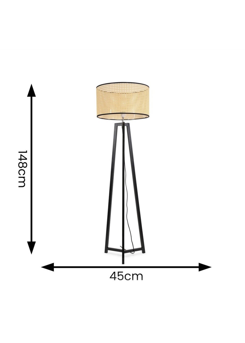 ValueLights Lottie Painted Black Floor Lamp with Large Cane Drum Trim Shade