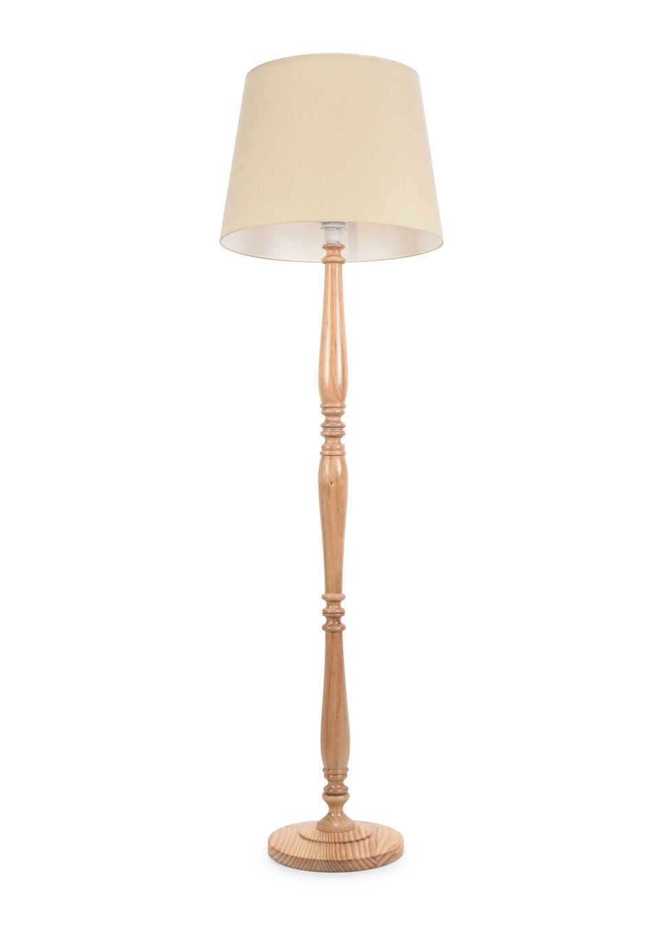ValueLights Victoria Oak Effect Natural Floor Lamp with Large Tapered Shade