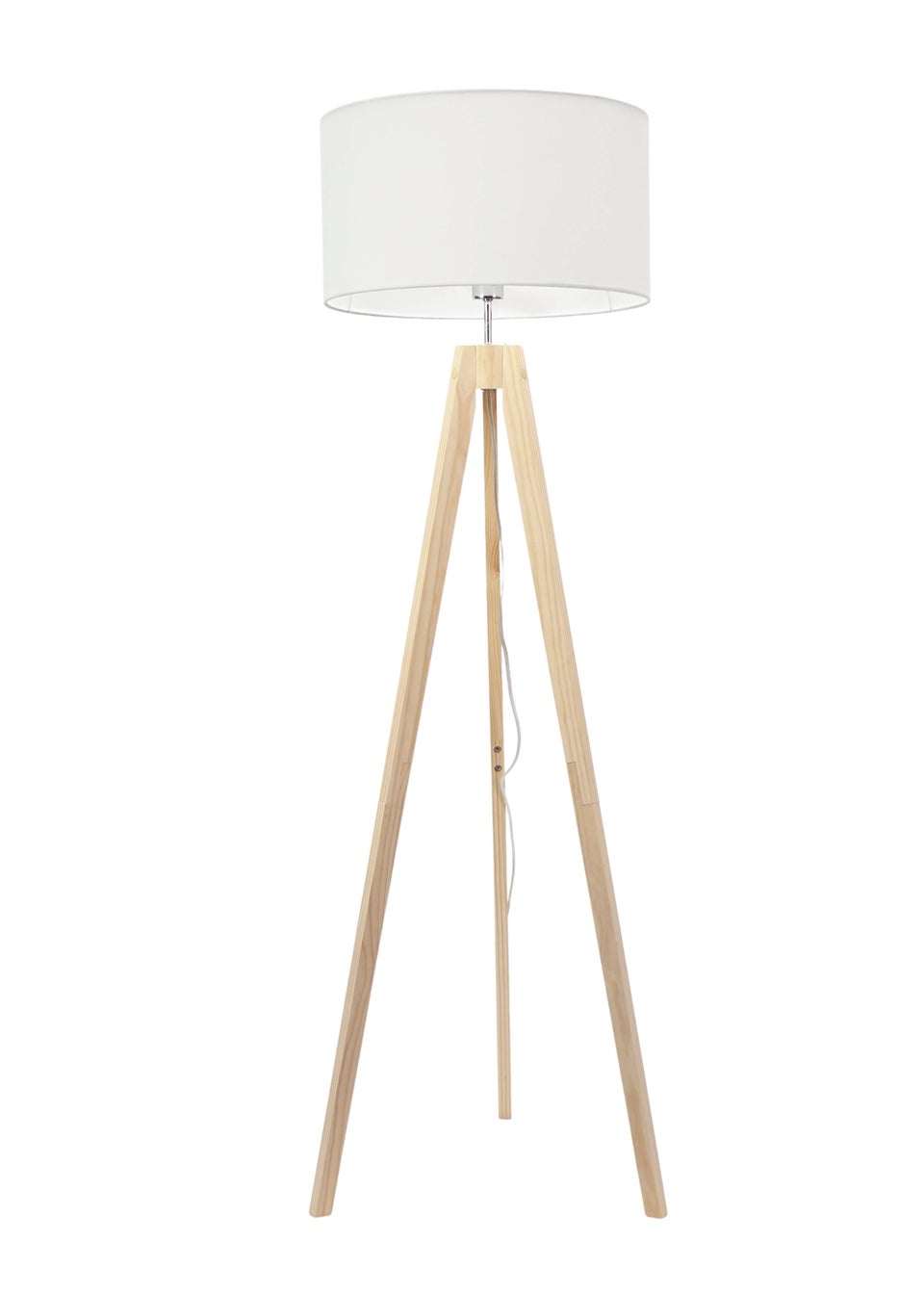 ValueLights Jackson Oak Effect Natural Floor Lamp with Large Drum Shade